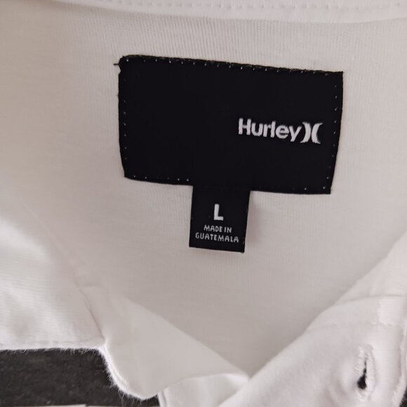 Hurly Mens Short Sleeve Polo Shirt White Black Graphic Size Large 100% Cotton - Picture 3 of 7